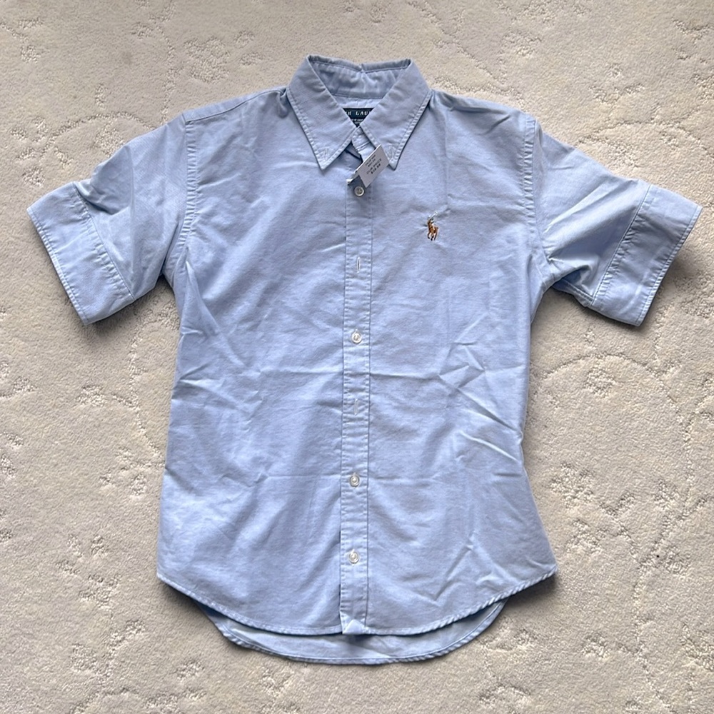 Ralph Lauren Powder Blue Collar Button Down 3/4 Shirt w/Embroidery Pony on Front